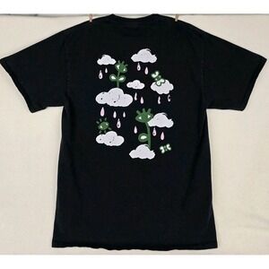 Monet Skateboards Mens Sz‎ M T-Shirt Black Rain Graphic Double Sided Eyes Clouds